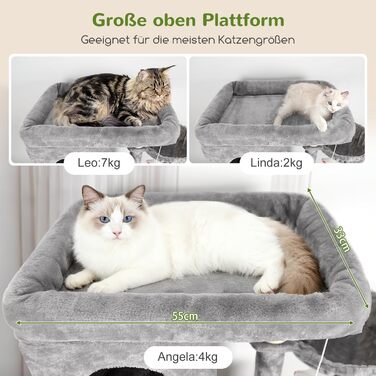 Драбина для котів Globlazer 204 см з 3 будиночками, 2 великими платформами, 3 м'якими кошиками, стабільна для 3-5 котів, для відпочинку, ігор та дряпання, сірий колір (XXL)