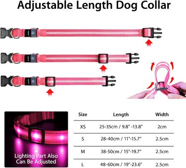 Світлодіодне нашийник для собак Masbri: безпечний, водонепроникний, з підзарядкою, рожевий (XS)