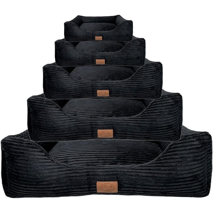 Ортопедичне ліжко для собак Elropet з м'якого корду, кошик для собак (Чорний, S (75x55x20cm))