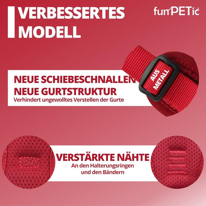 Шлея для собак funPETic Essential XL, анти-навантаження, відбиваюча, м'яка, дихаюча, для великих собак, червона