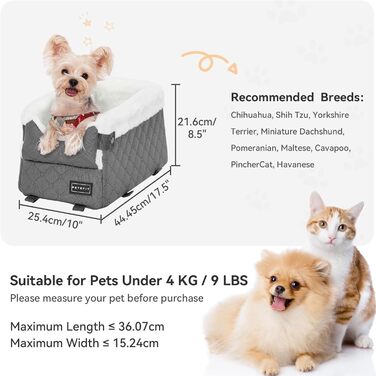 Автокрісло для собак PETSFIT - середньою консоллю, для маленьких собак до 4 кг, сірий колір