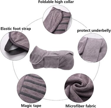 Рушник для собак та котів Geyecete з мікрофібри, швидковисихаючий, з липучкою, дуже поглинаючий, сірий, L