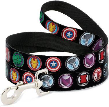 Повідок для собак Buckle Down Avengers, 1,3 см, 6 футів, чорний/різнокольоровий