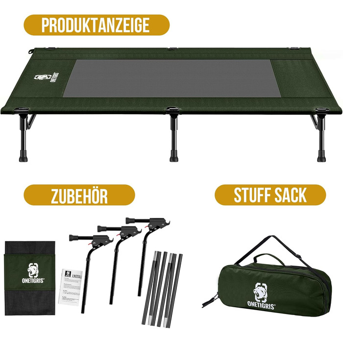 OneTigris лежанка для собак на відкритий простір, піднята лежанка 130x70 см, висота 21 см, швидке встановлення, стабільна, зручна та дихаюча. Лежанка для домашніх тварин для кемпінгу, котяче ліжко - (L, Зелений)
