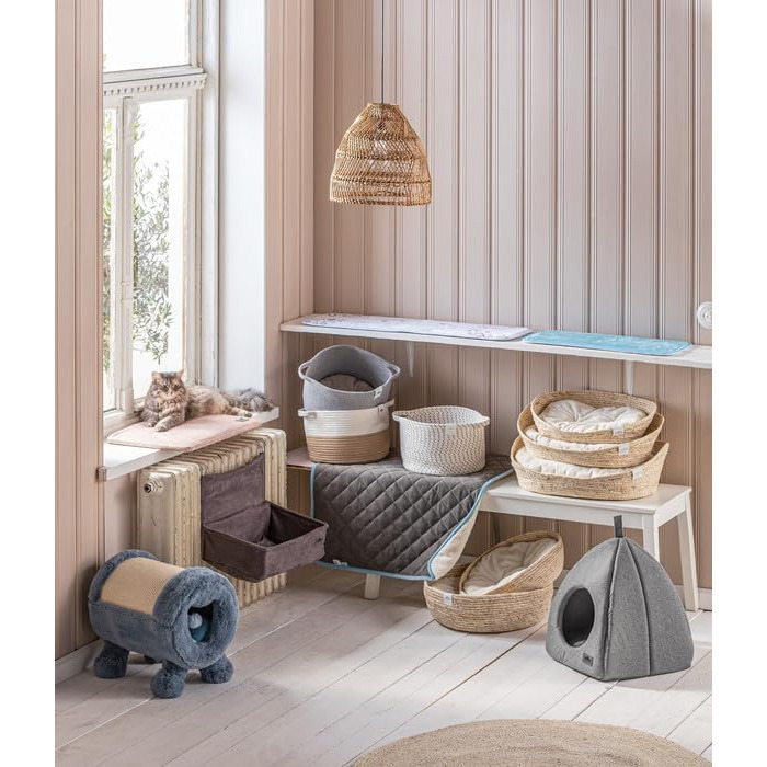 Кругле ліжко для домашніх тварин Dehner Premium Lovely, Ø 38 см, 13 см, натуральні матеріали/плюш, білий/бежевий