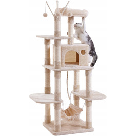 Великий когтеточка-будиночок для кота бежевого кольору з гамаком та сизалевою печеркою