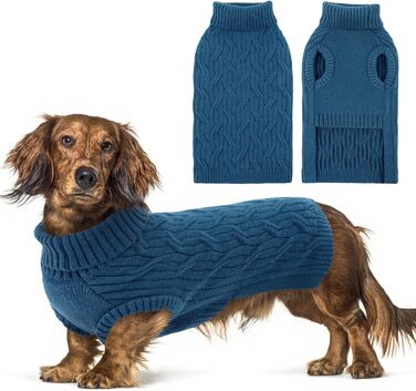 Пуловер для собак Queenore, в'язаний водолазка для дівчаток та хлопчиків, для Джек Рассел, Бульдог, Коргі, Французький бульдог (L, Синій)
