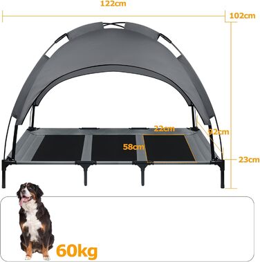 Крісло-ліжко для собак з балдахіном, лежанка для котів та собак, вуличне/домашнє, 76x61x76 см (M) / 122x92x102 см (XL)