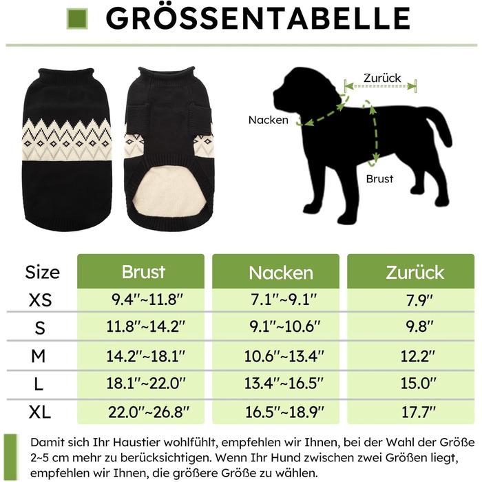 Теплий пуловер для собак Queenmore, для маленьких порід (Даксель, Французький бульдог), в'язаний, флісовий, зелений, чорний (L)