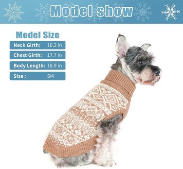 Теплий зимовий пуловер для собак та котів Bingpet з малюнком сніжинок, бежевий (M)