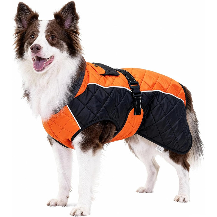 Зимовий теплий куртка для собак, непромокаємий, вітрозахисний, з регульованою застібкою, оранжево-чорний (XS, 43.2-50.8 см)