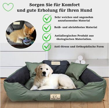 Крісло-лежанка для собак великих порід King Dog, 100 x 75 см, зелене, з можливістю персоналізації, водонепроникний матеріал, силіконова наповнювач