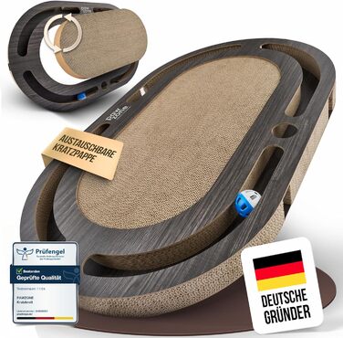 PAWZONE Двостороння килимок-подряпки для котів з міцного MDF, 72x45 см, з можливістю заміни картону, з іграшкою, білий (графіт)