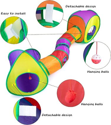 Туннель для котів 3 шт. Складаний тунель-іграшка для кошенят, цуценят та кроликів - ідеально для дому та на вулицю