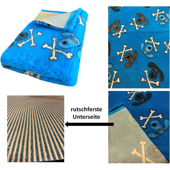 Килимок для собак Elropet Premium 30mm, антиковзаюча підстилка для собак S/M/L, Vet Bed, для маленьких та великих собак, синій кісточковий принт (80x50 см)