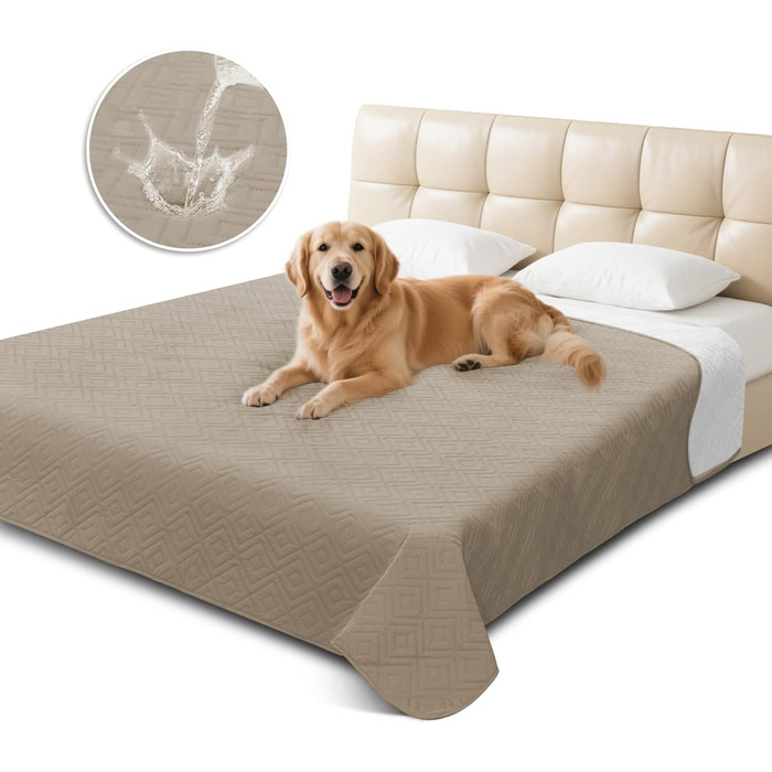 Водонепроникний килимок для собак Gyuro, двосторонній, міцний, для дивану та ліжка, миючий, для собак та котів (Темно-хакі + Хакі, 208*208 см)