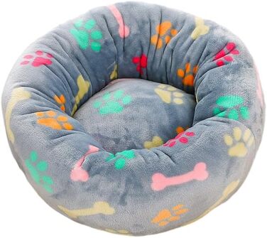 Кругле ліжко для собак та котів, м'яке гніздо-подушка для великих собак, плюшевий кошик для собак, ліжко для собак, що можна прати, з принтами, для великих собак, котів, осені та зими (60 см, з подушкою)