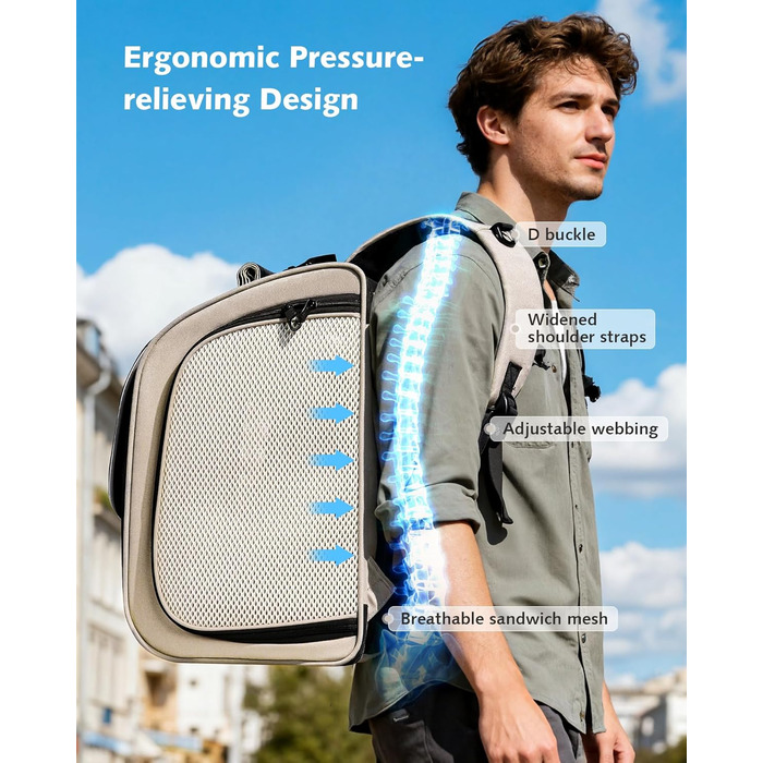 Пекют Рюкзак-переноска для кота з віконцем-бульбашкою, великий (32x26x42 см, хакі)