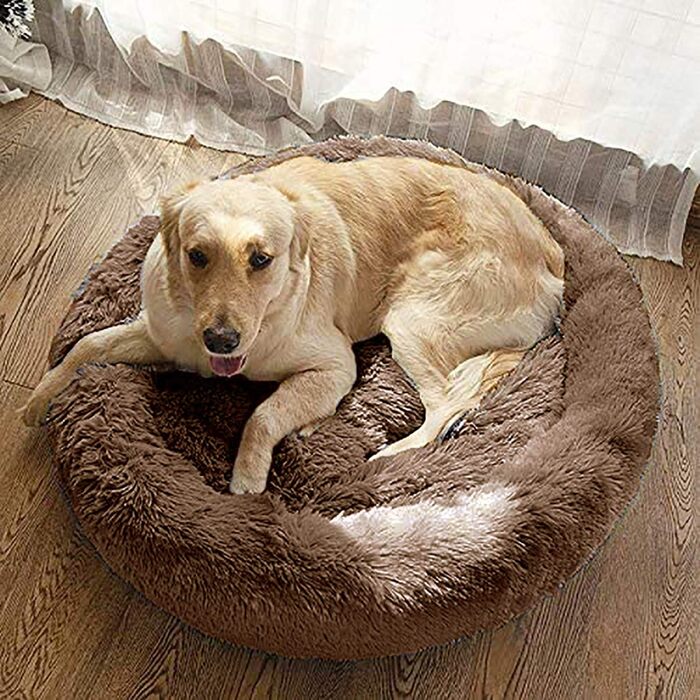 М'яке кругле ліжко для собак та котів. Ø 60/80 см, коричневе. Підходить для середніх собак