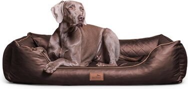 Ортопедичне собаче ліжко Tierlando Louis з стьобаного штучного шкіровинилу в клітинку з матрацом з Memory Foam, 100x75 см, Колір: Коричневий