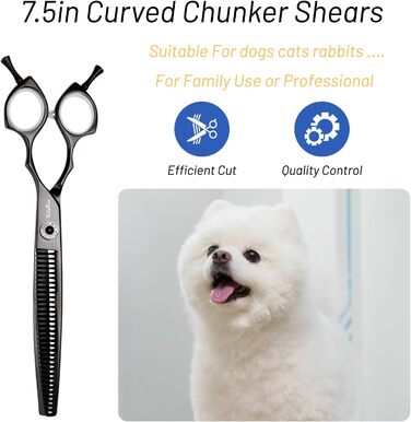 Професійна вигнута ножиця для грумінгу домашніх тварин 7.5 дюймів (25 градусів) з 35 зубцями, чорна, преміум-якість