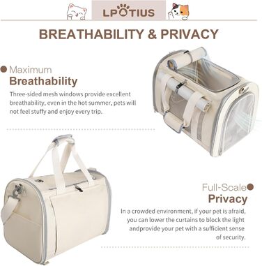 Транспортна сумка для котів та собак, дихаюча та складана переноска з регульованим плечовим ременем (Бежева)