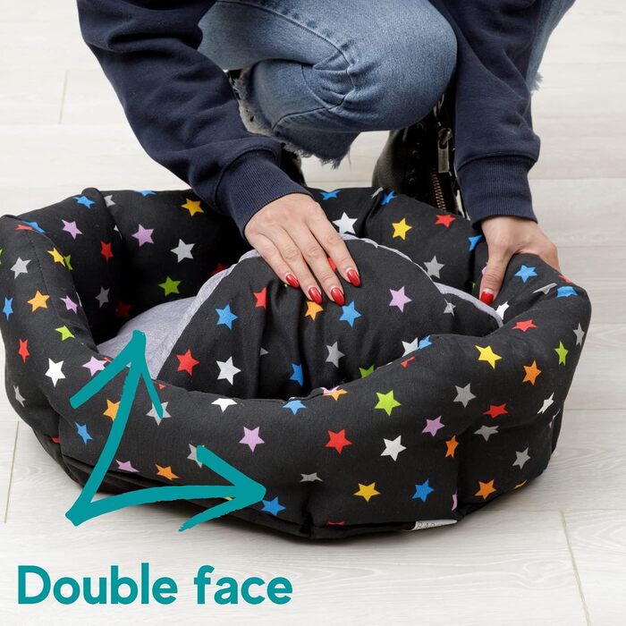 М'яке кругле ліжко для собак та котів Baroni Hoe з тканини, 45x55 см, сірий колір зі зірками, для сну та декору