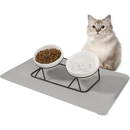 Набір мисок для котів Vikcvcs 2 шт. з кераміки, з металевим кріпленням та силіконовим підставкою, 15° нахил, ергономічна годівниця для котів та маленьких собак
