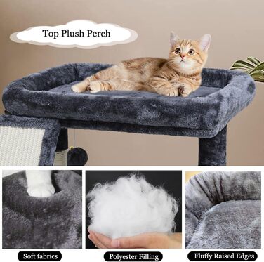 Дім-кіготник для котів у приміщенні - стабільна кімната з кігтеточкою, стійкою для сидіння, платформою та схованим місцем (димно-сірий)