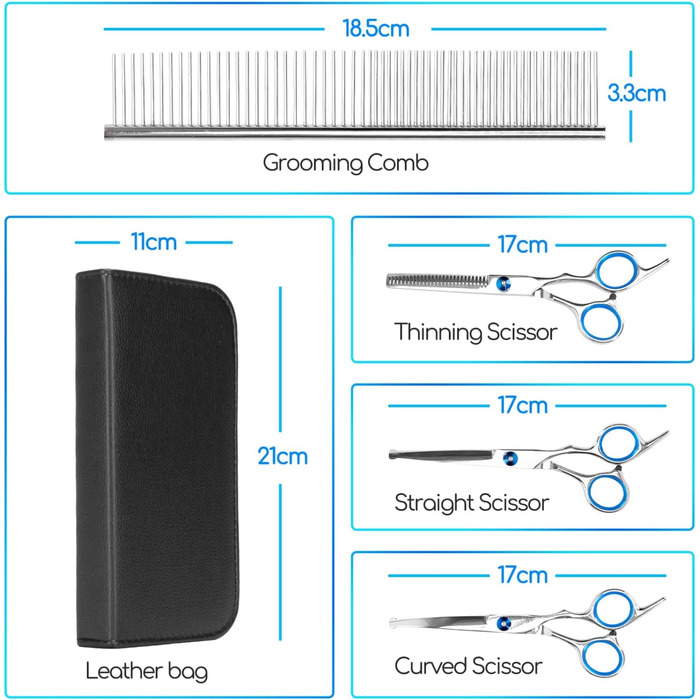 Набір професійних ножиць для собак Nobleza Hundeschere Set Profi: 4 в 1 (з круглим ножем, безпечною на кінчику, для собак, котів, тварин)