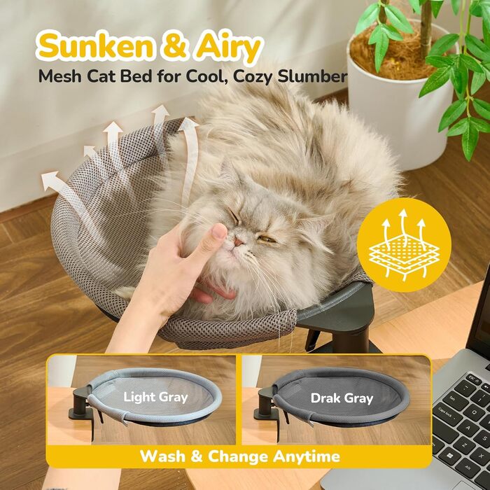 Кішка-гамак CATISM: крутиться на 360°, зручне ліжко-кошик для котів, сірий, 36x38 см, до 20 кг