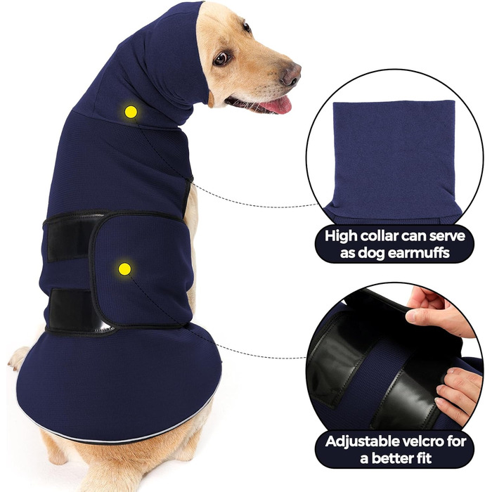 Заспокійливий жилет для собак Heywean з капюшоном та захистом вух, антистресовий, для собак з тривожністю, XL, темно-синій