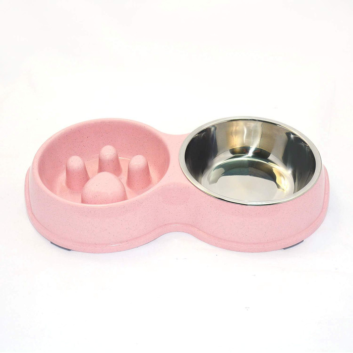 Миска для собак Frenchie Fress, нержавіюча сталь, інтерактивна, для повільного годування, екологічна, білий (рожевий)