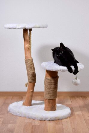 Дерев'яна кігтеточка для котів Dobar® 35290FSCe Design - з джутовою обробкою та іграшкою, Ø 50 x 72-82 см, Колір: Браун (Holly)