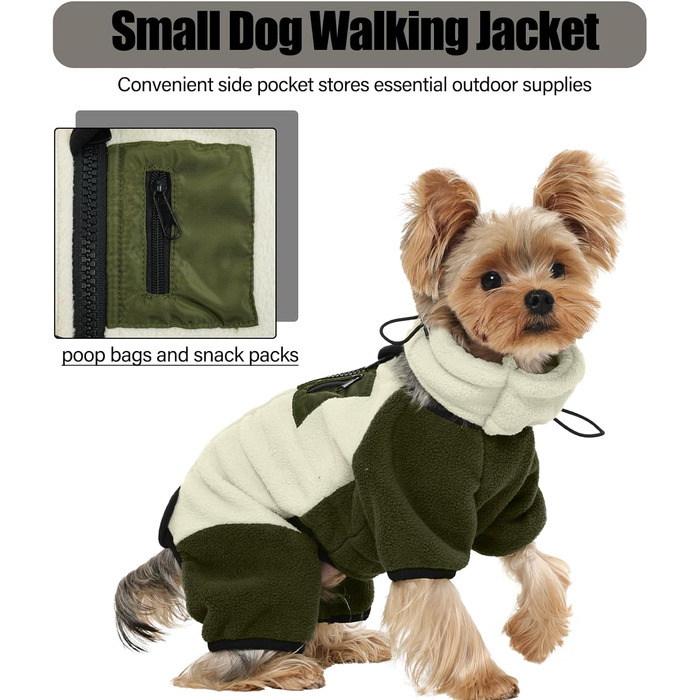 Зимовий теплий одяг для маленьких собак, куртка з ніжним флісом та капюшоном, Onesie (Абрикосовий зелений, S)