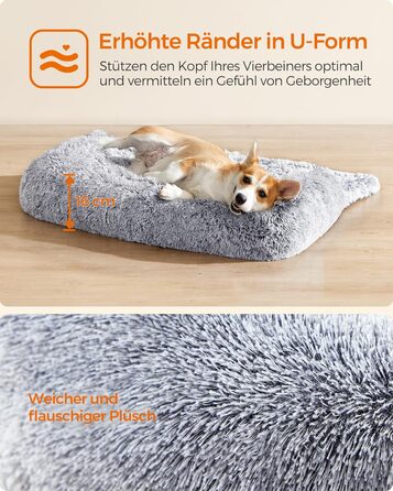 Ліжко для собак Feandrea FluffyHug, м'яка підстилка, захист дивану, подушка, розмір L, для середніх собак, 95 x 85 x 16 см, Ombré Grey PGW222G01