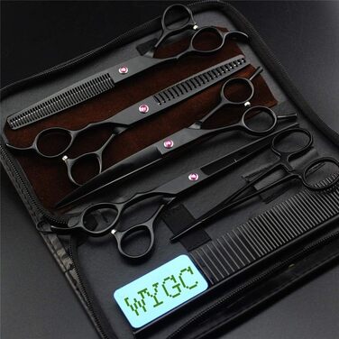 Професійні ножиці для грумінгу собак ліворуч WYGC PETS 7.0 дюймів, 2 ножиці для фінальної обробки та вигнуті ножиці, ідеально підходять для лівшів та домашнього використання