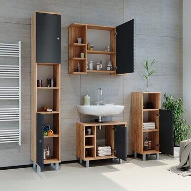 Пенал для ванної Vicco Fynn, антрацит/дуб, 30x95 см