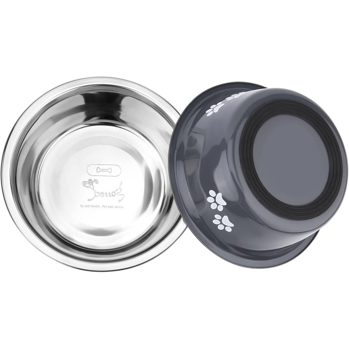 PETTOM Миски для собак з нержавіючої сталі, 2 шт. (4000 мл), з антиковзким силіконовим дном, для великих, середніх та маленьких собак, миска для їжі та води, сірий колір
