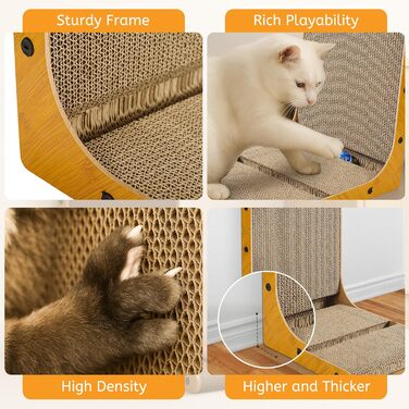 Кігтеточка для котів, 70 см, L-подібна конструкція, з іграшками, щільне гофрокартон, для захисту стін та диванів