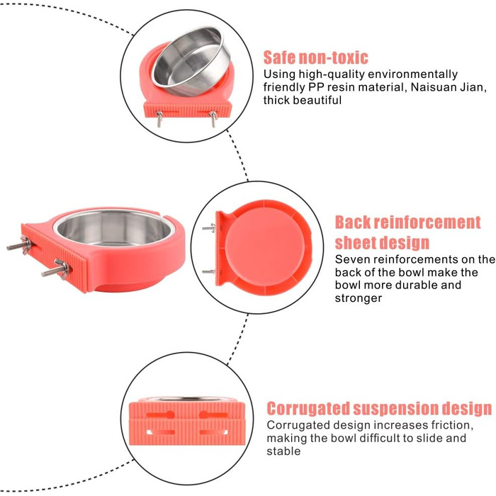 Миска для клітки для тварин MOACC, знімний тримач, нержавіюча сталь, миска для води та їжі для собак та котів, рожева