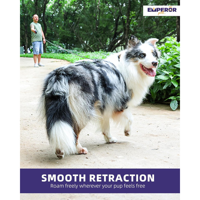 Рулетка для собак Emperor Pets 8м, до 50 кг, міцна висувна повідок з антиковзною ручкою, гальмо, пауза та блокування, для великих собак