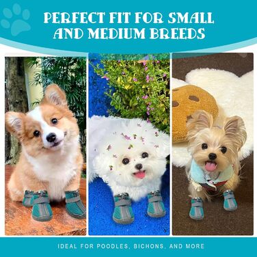 Взуття для собак, захист подушечок лап, Outdoor, 4 шт., з світловідбиваючим кріпленням, дихаючі собачі чоботи, регульований захист лап для маленьких та середніх собак (1, блакитний)