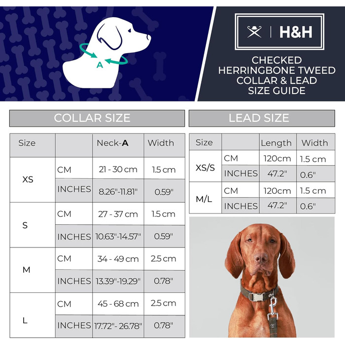 Регульований твідовий нашийник для собак HUGO & HUDSON x Hackett, темно-зелена клітинка, XS