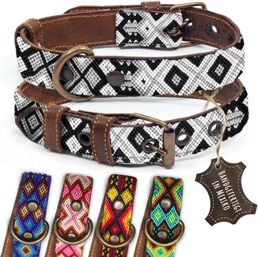 Шкіряний нашийник для собак ALTEZAR, коричневе рябе плетене рindleder, вишивка Tribal, ручна робота, Мексика, розмір S, для маленьких собак