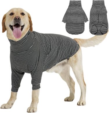 Пуловер для собак середніх та великих порід Rozkitch, смугастий, для осені, зими, весни, American Staffordshire Terrier, Sibirischer Husky, Vizsla, Corgi, чорно-білий, розмір L (Обхват грудей: 61-66 см, Довжина спини: 51-53 см)