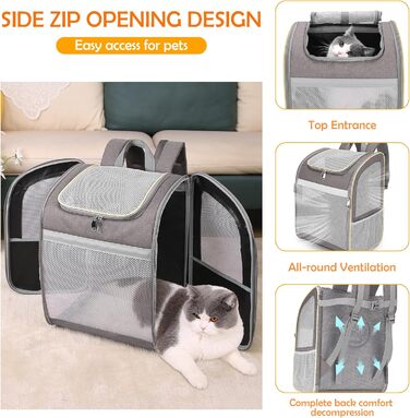 Рюкзак-переноска для собак та котів ALLSOPETS, рюкзак для тварин з безпечним ременем, світловідбиваючими смугами, для подорожей (Хакі)