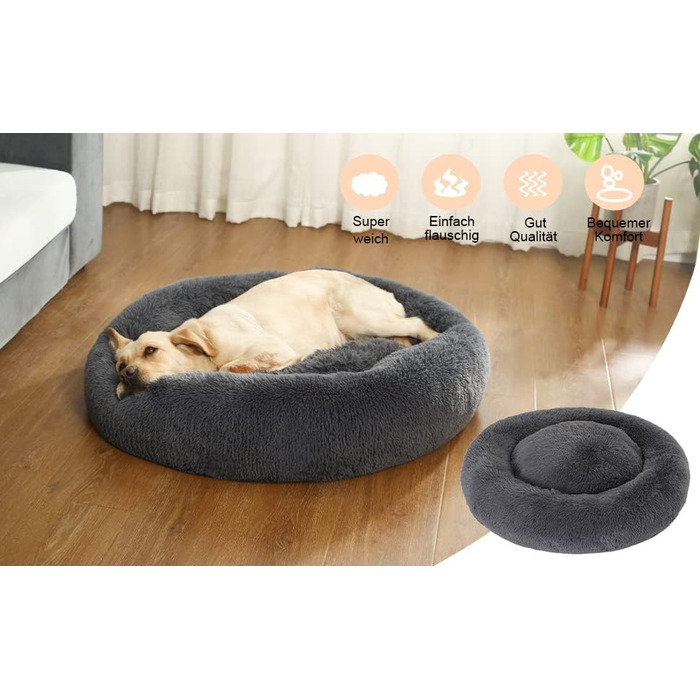 Кругле ліжко для собак маленьких порід - м'яке та миється - ідеальне для комфорту вашого улюбленця. Підходить для Чихуахуа та Йоркширських тер'єрів до 4 кг. Діаметр 50 см, розмір 50x50x18 см, темно-сірий колір.