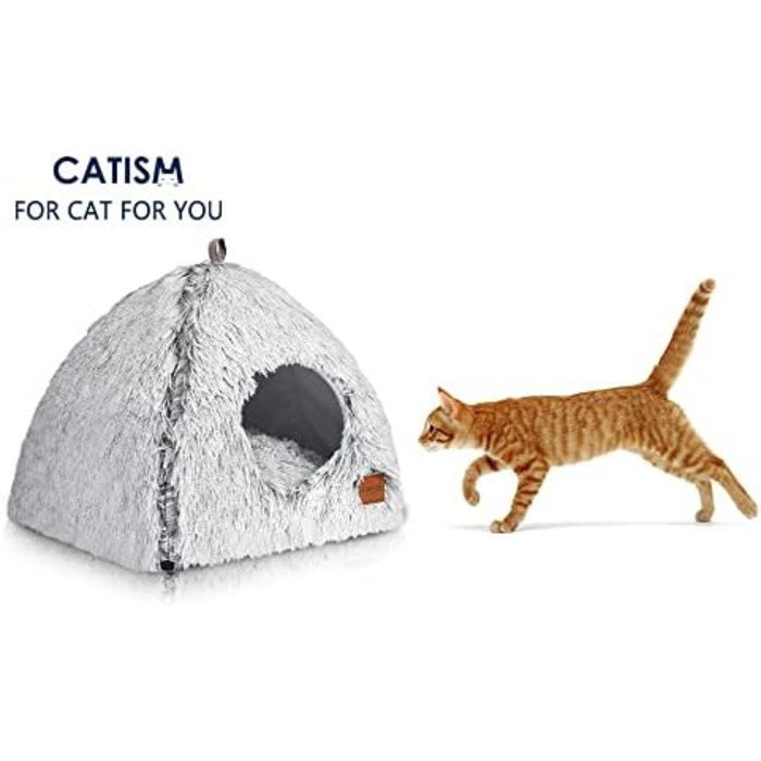 Котяче ліжко CATISM для дому, самозігріваюче, м'яка котяча хатинка для котів та малих собак, знімний і праний чохол, нековзка основа