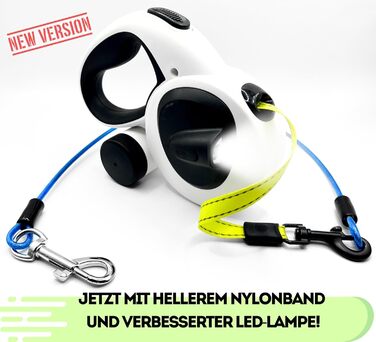 Рулетка для собак Snuggle Paws 5м з LED, дозатором пакетів, антикгризучим сталевим тросом і відбивною нейлоновою стрічкою, для середніх порід до 30 кг